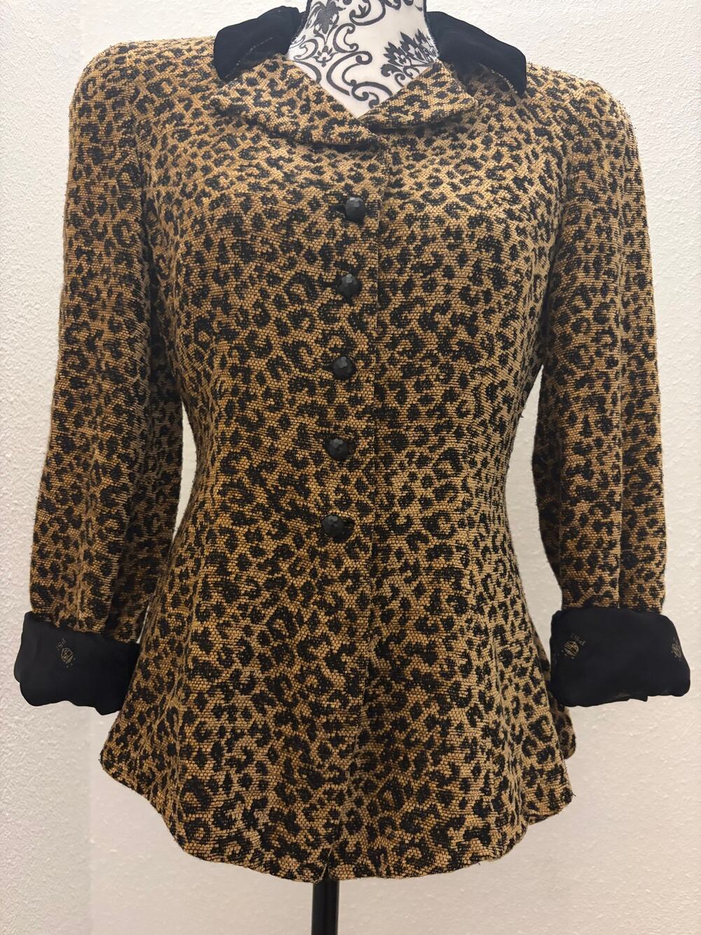 Vintage PSI Leopard Print Tapestry Blazer Velvet Collar Size 4